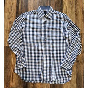 Mens Tailorbyrd Long Sleeve Button Up Shirt Blue White Check Size XL